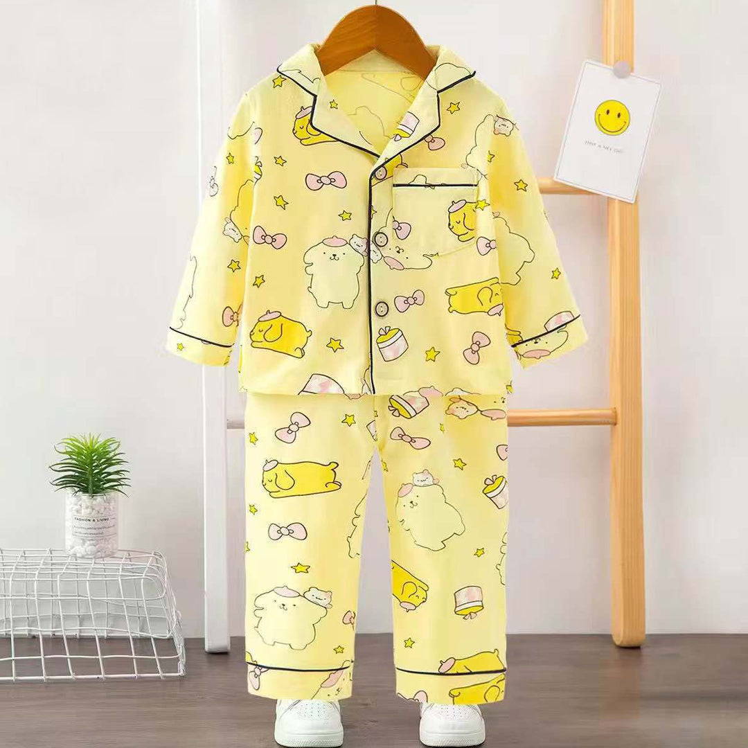 Girls Printed Bear Nightsuit- Yellow
