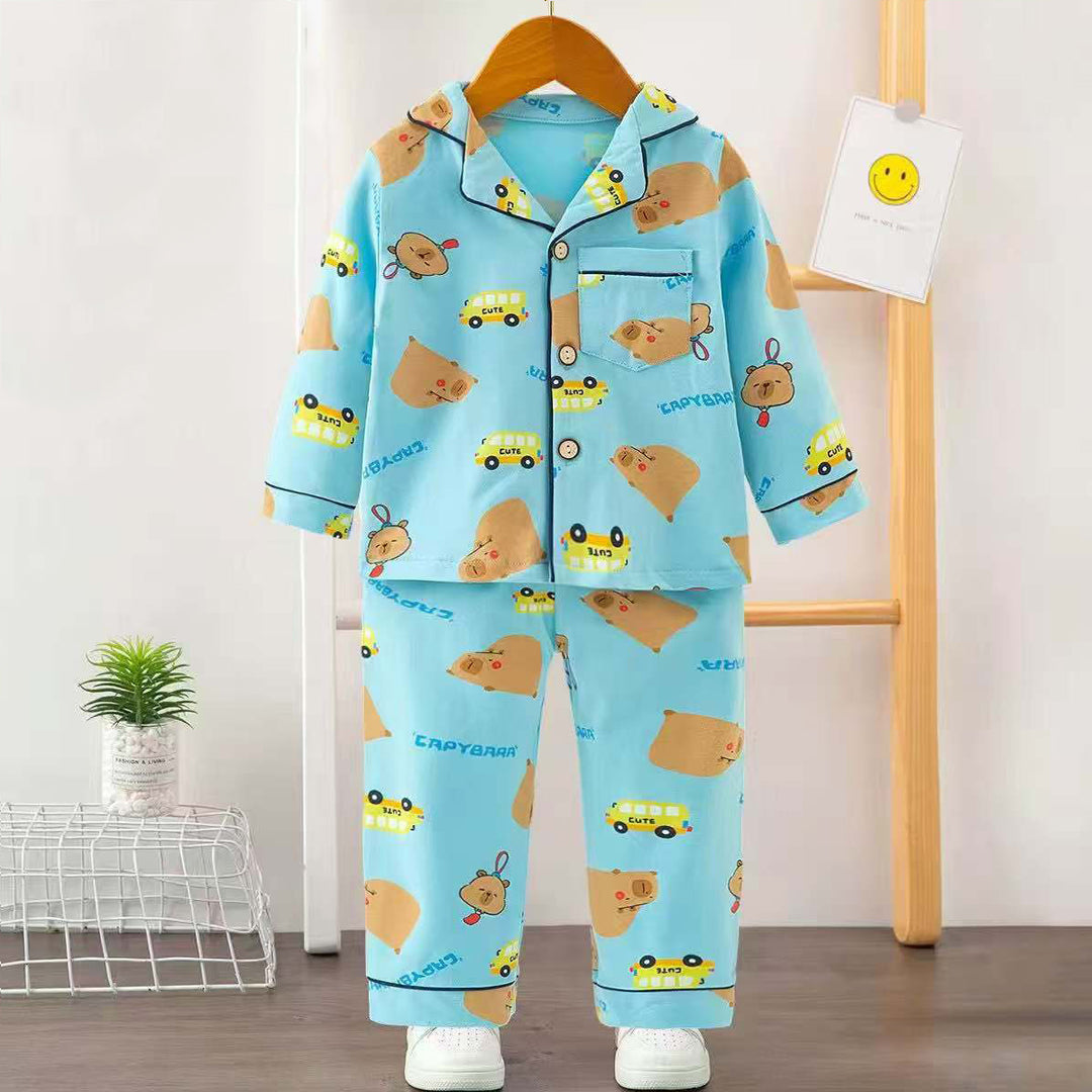 Boys Printed Cars Nightsuit - Blue
