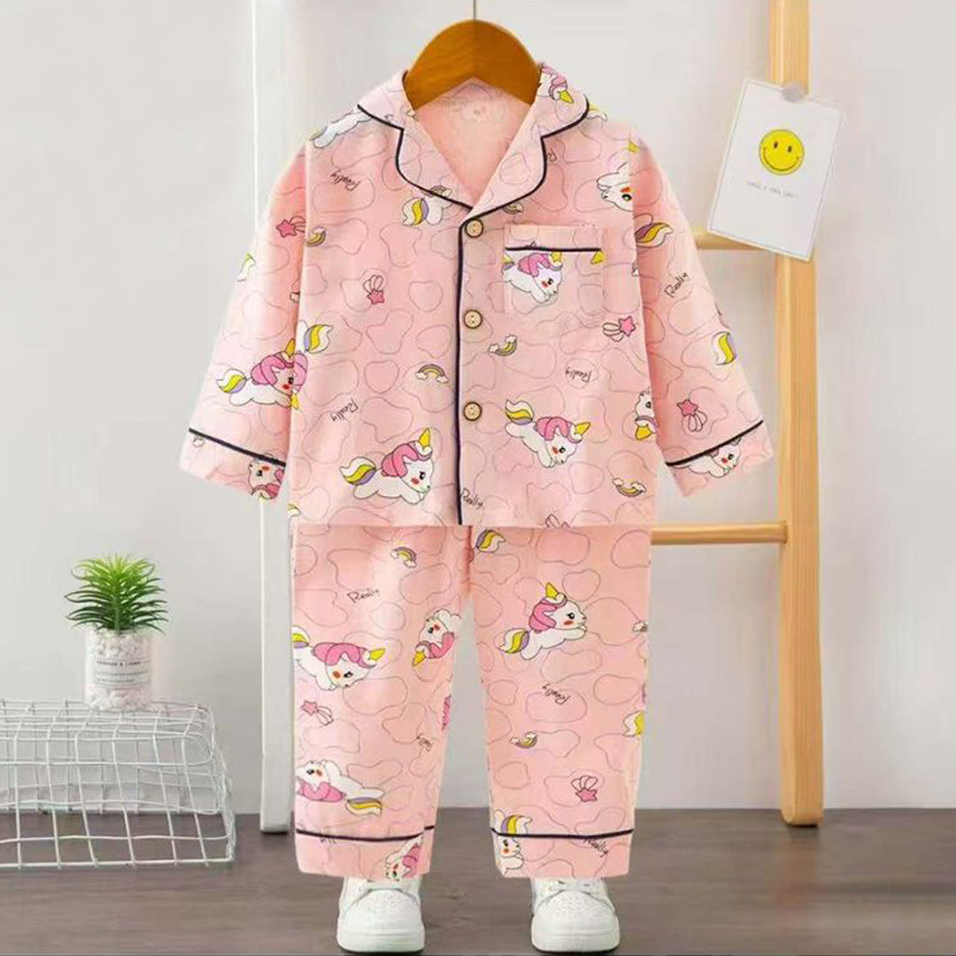 Girls Printed Unicorn Nightsuit- Pink