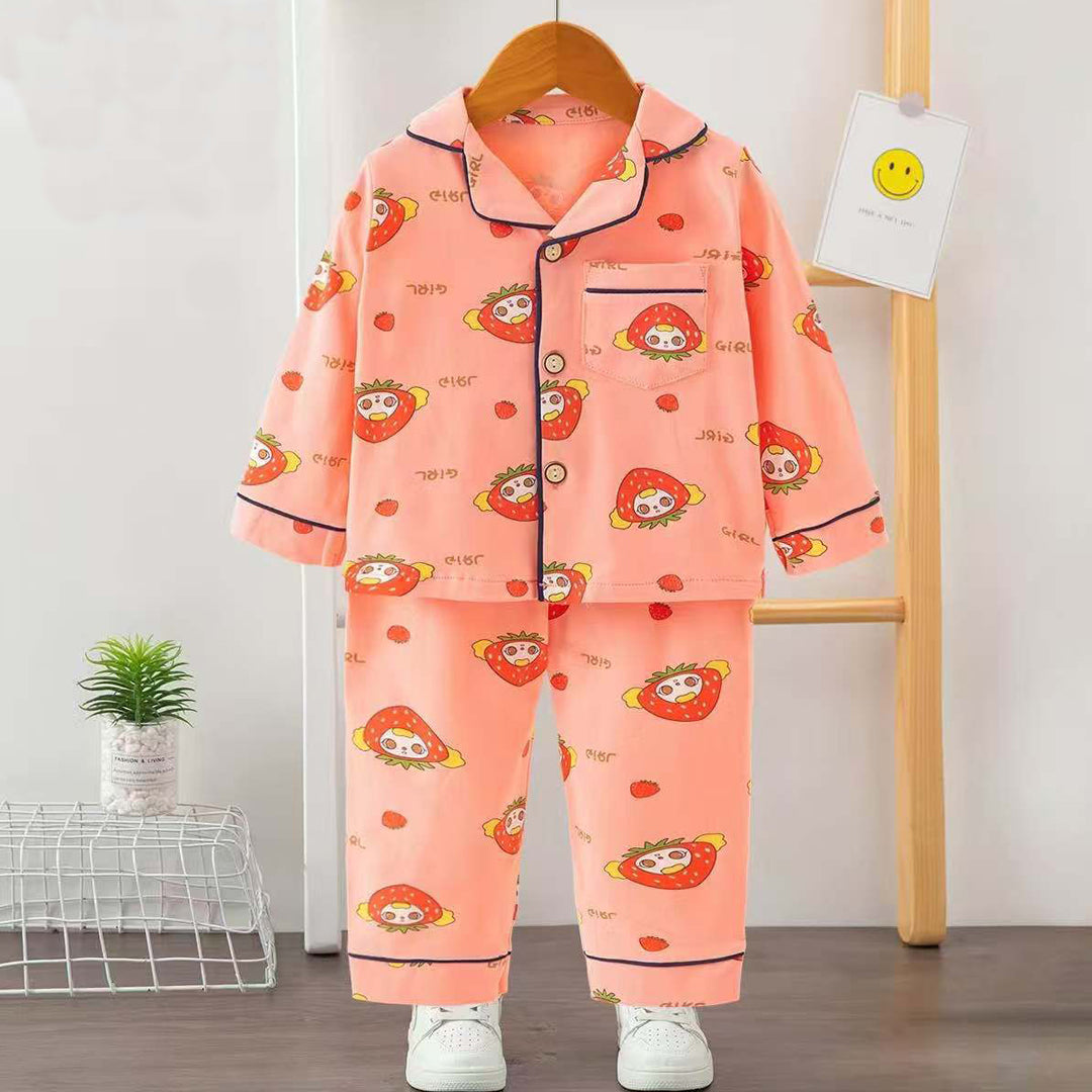 Girls Printed Nightsuit- Pink