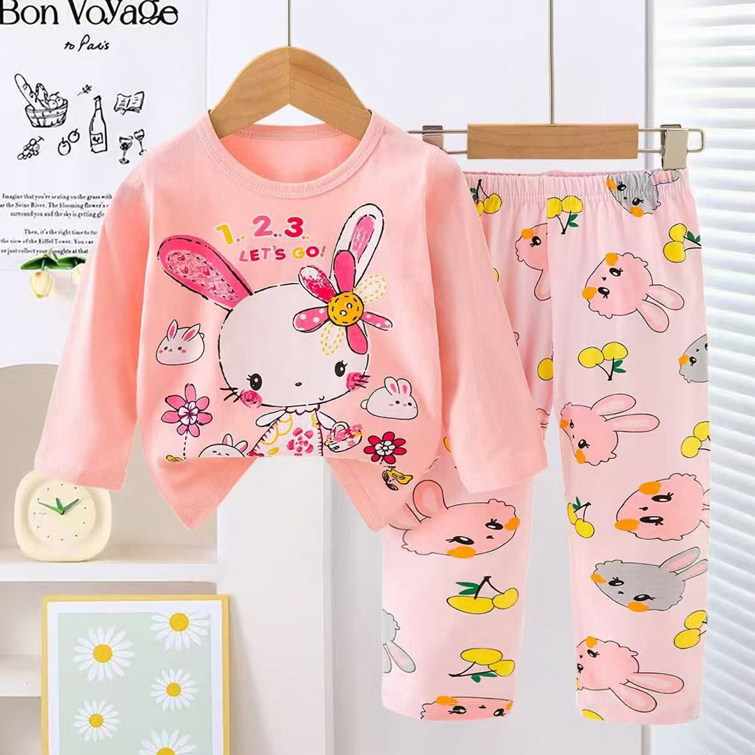 Girls Rabbit Pajama Suit 2 Piece - Pink