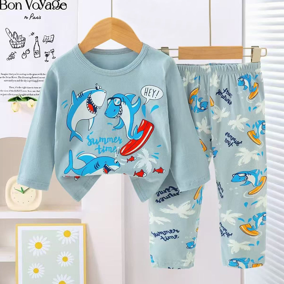 Kids Unisex Shark Pajama Suit 2 Piece - Grey