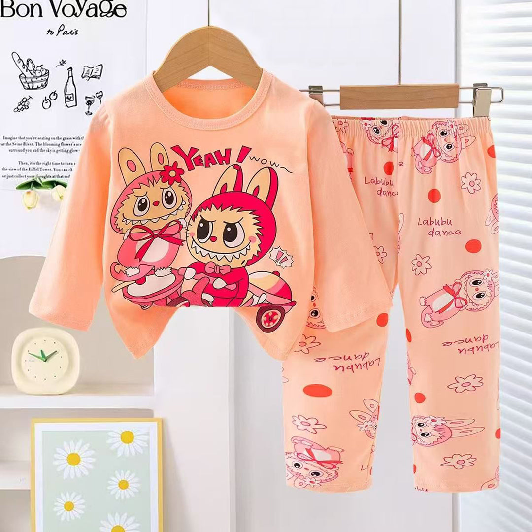 Girls Labubu Pajama Suit 2 Piece - Peach