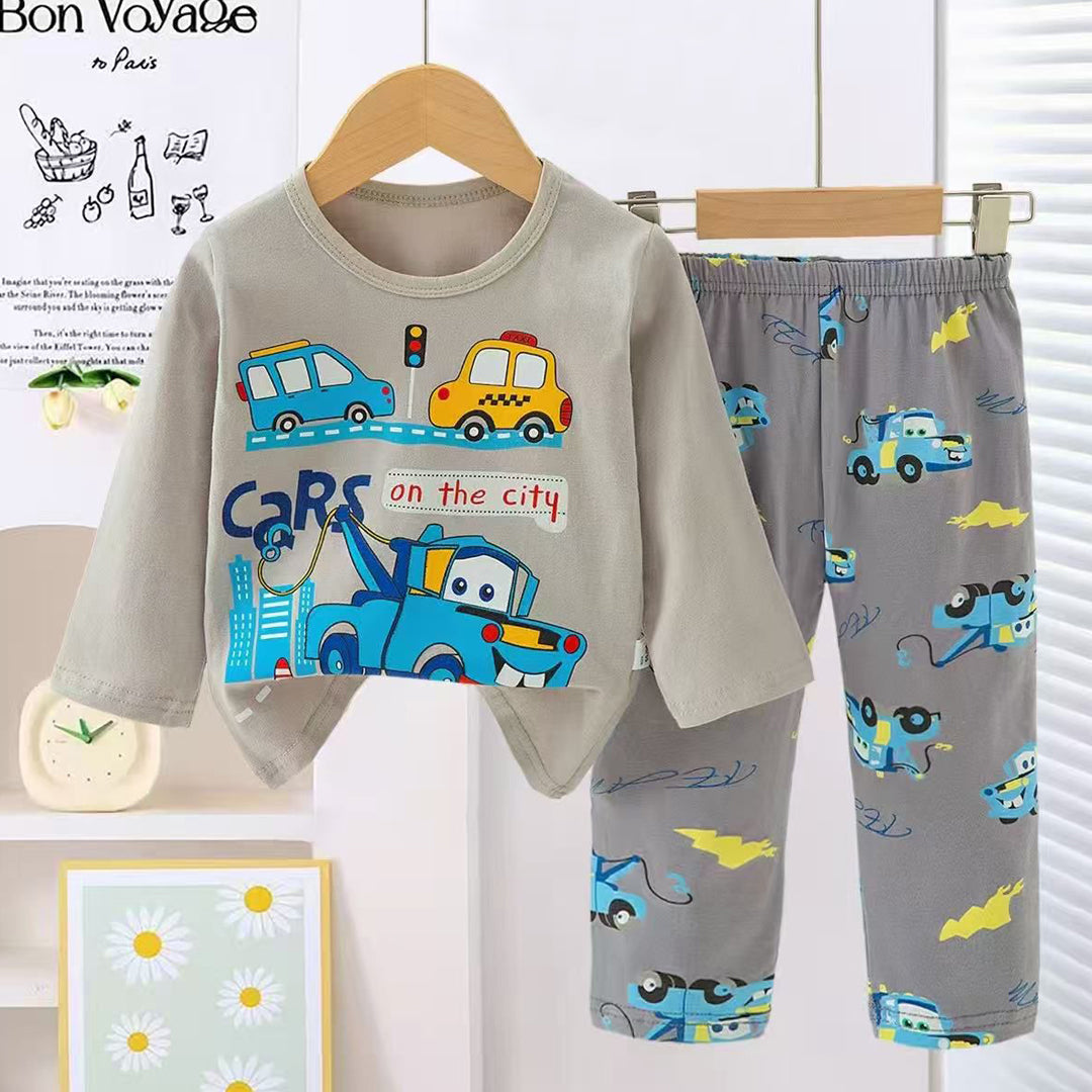 Boys Cars on The City Pajama Suit 2 Piece - Grey