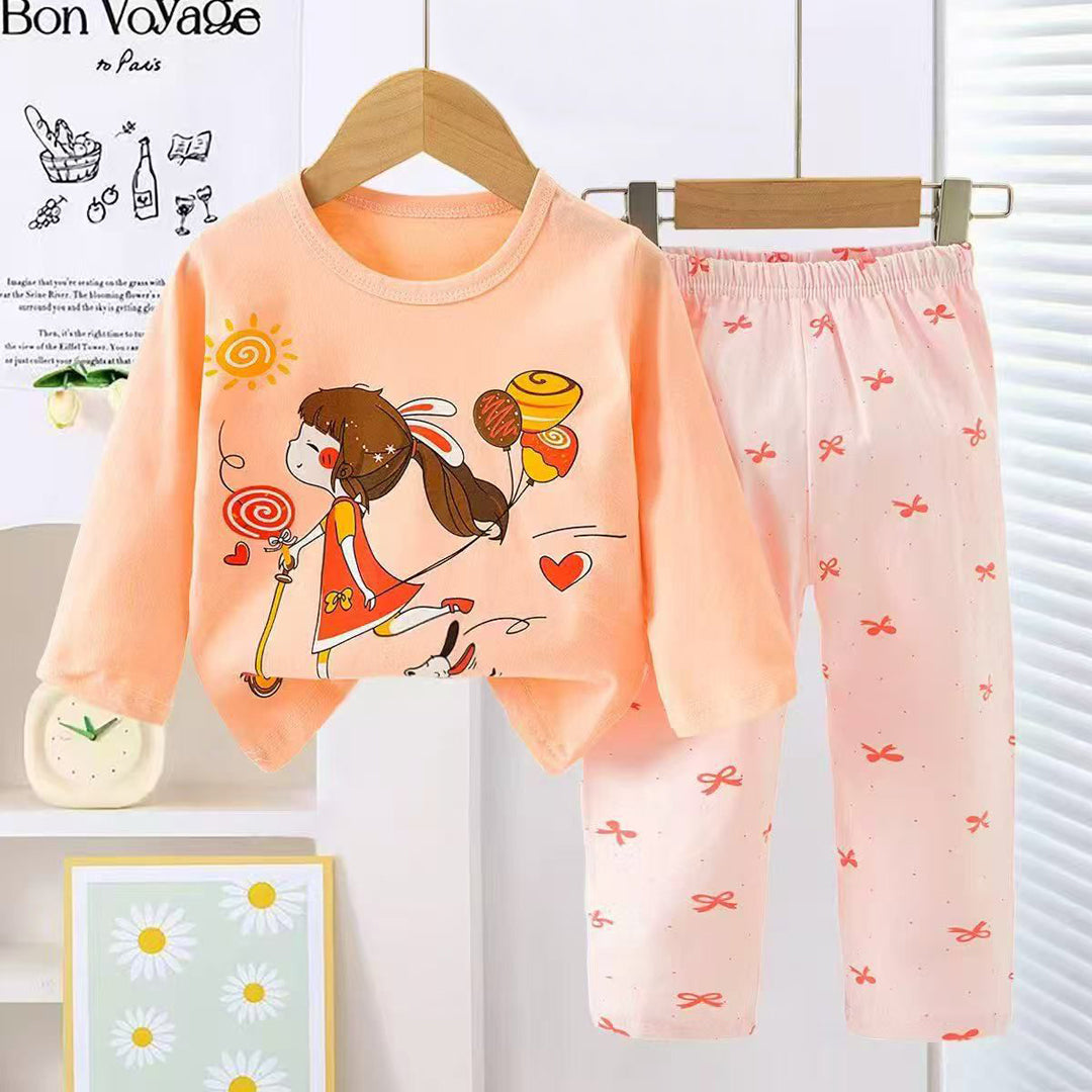 Girls Balloon Pajama Suit 2 Piece - Peach