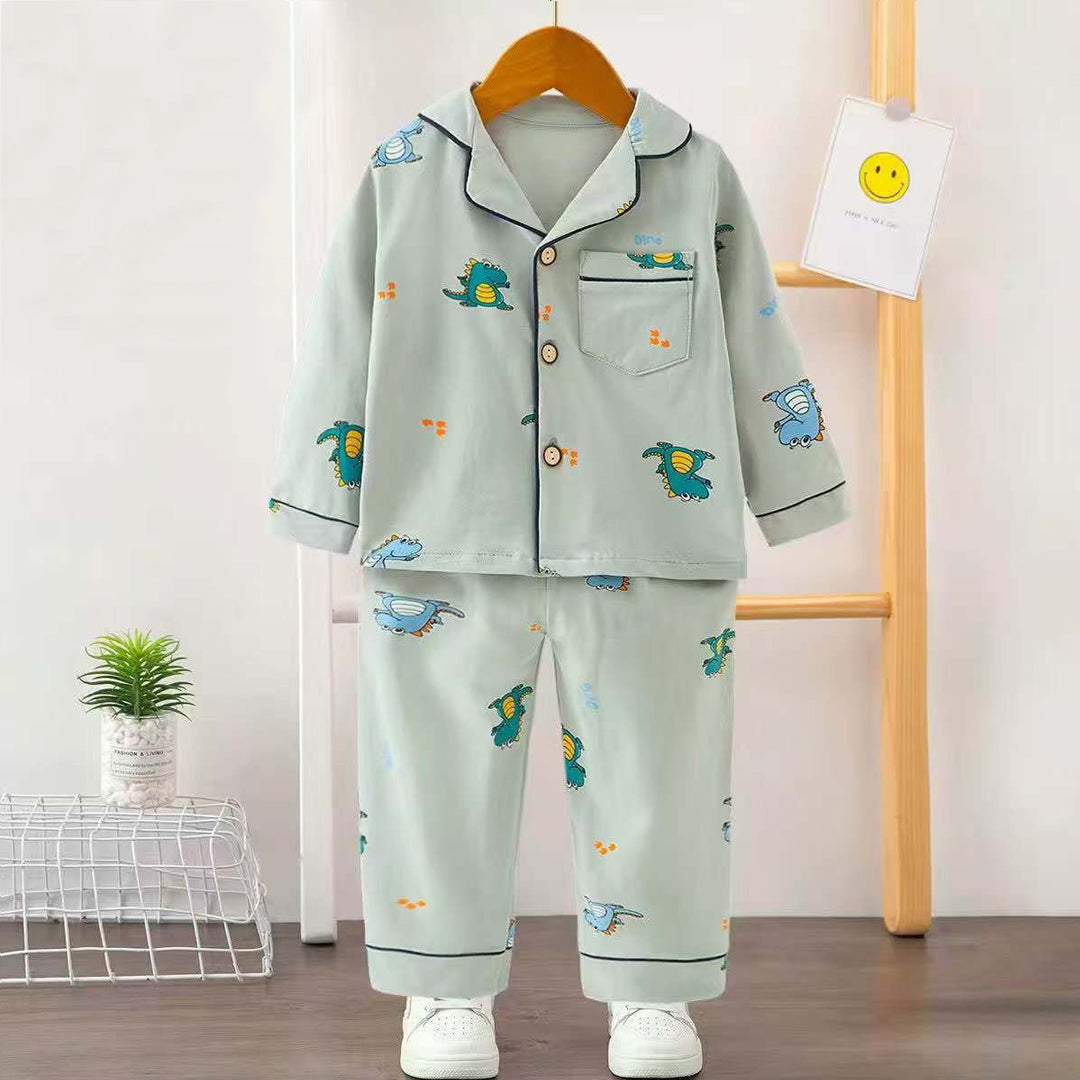 Kids Unisex Printed Dinosaur Night suit - Green
