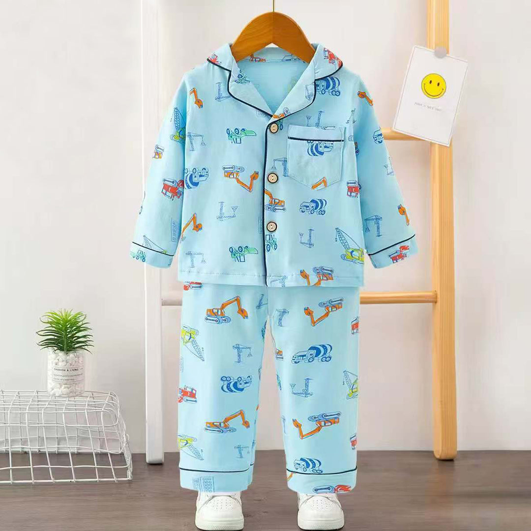 Boys Printed Construction Nightsuit - Blue