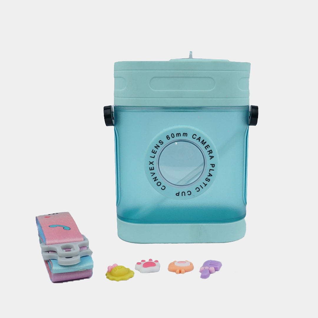 Camera Water Bottle With Straw And Strap