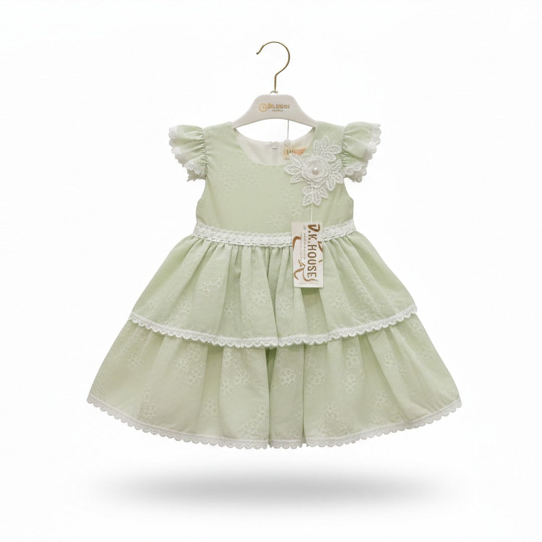 Girls Cotton Fancy Frock With Jeggings-Sea Green