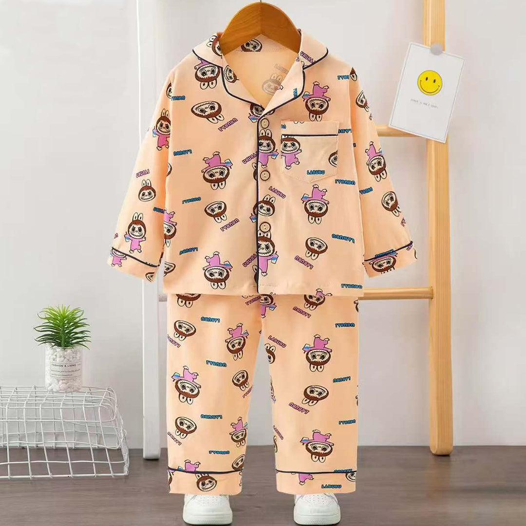 Kids Unisex Printed Labubu Nightsuit - Peach