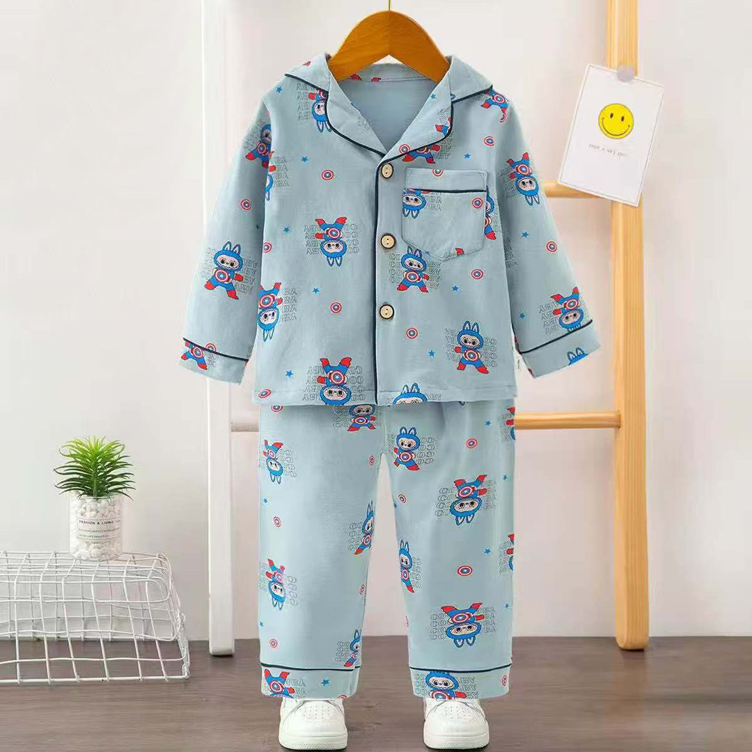 Boys Printed Captain America Nightsuit - Grey