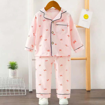 Girls Printed Bow Nightsuit- Pink