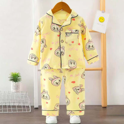 Girls Printed Labubu Nightsuit- Yellow