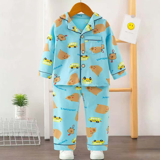 Boys Printed Cars Nightsuit - Blue
