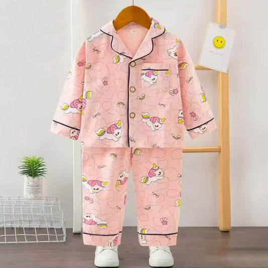 Girls Printed Unicorn Nightsuit- Pink