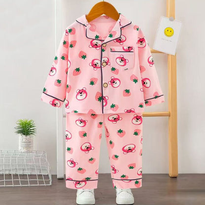Girls Printed Strawberry Nightsuit- Pink