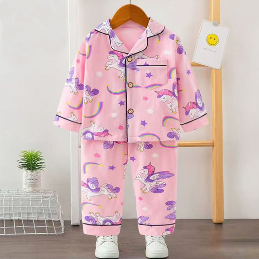 Girls Printed Unicorn Nightsuit- Pink