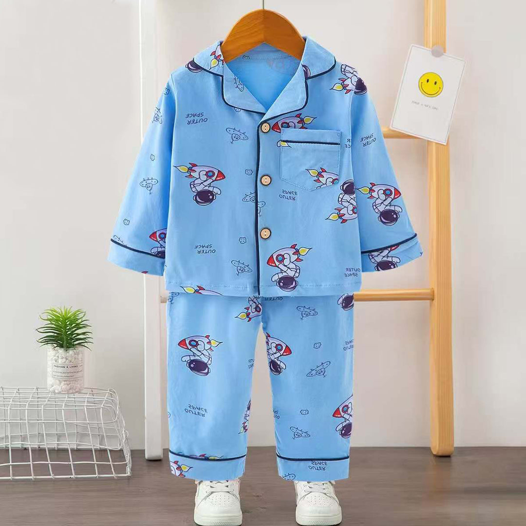 Boys Printed Astronaut Nightsuit- Blue