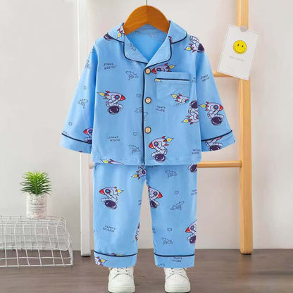 Boys Printed Astronaut Nightsuit- Blue