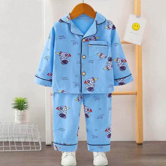 Boys Printed Astronaut Nightsuit- Blue