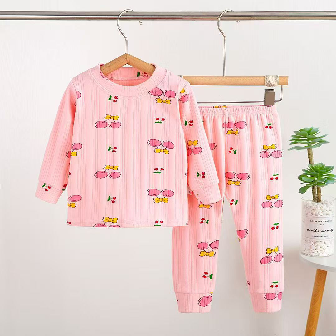Girls Cherry Pajama Suit 2 Piece - Pink
