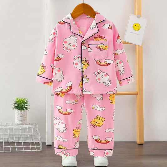Girls Printed Rainbow Nightsuit- Pink