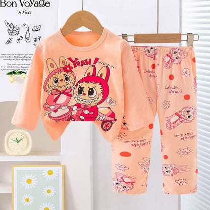 Girls Labubu Pajama Suit 2 Piece - Peach