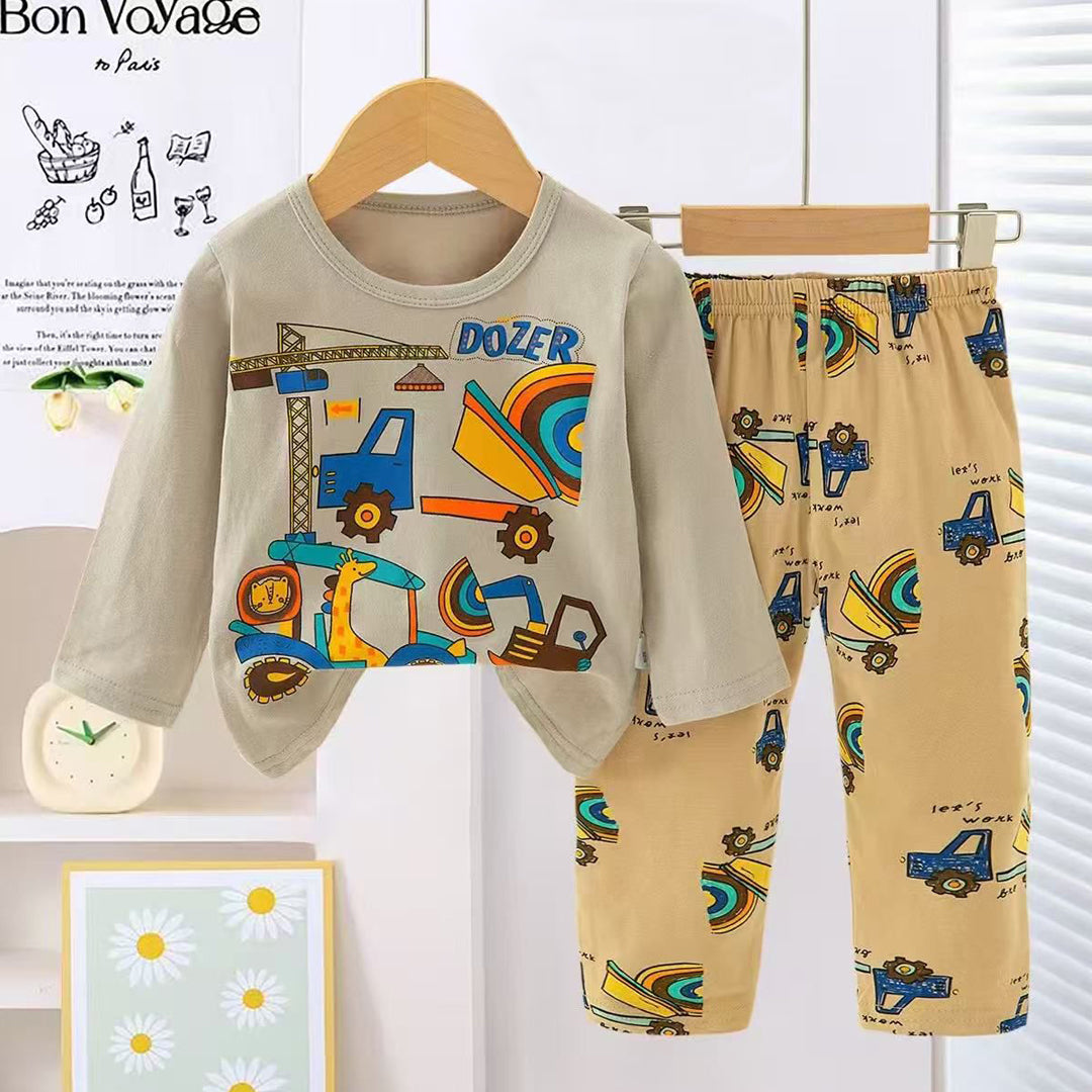 Boys Construction Pajama Suit 2 Piece - Brown