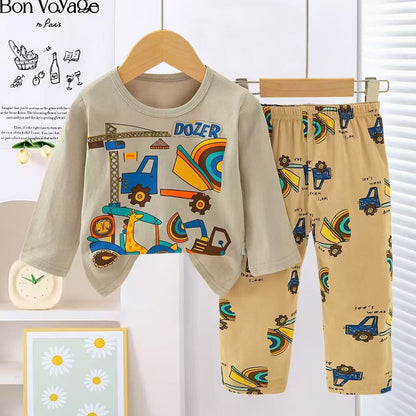 Boys Construction Pajama Suit 2 Piece - Brown