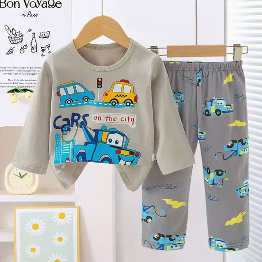 Boys Cars on The City Pajama Suit 2 Piece - Grey