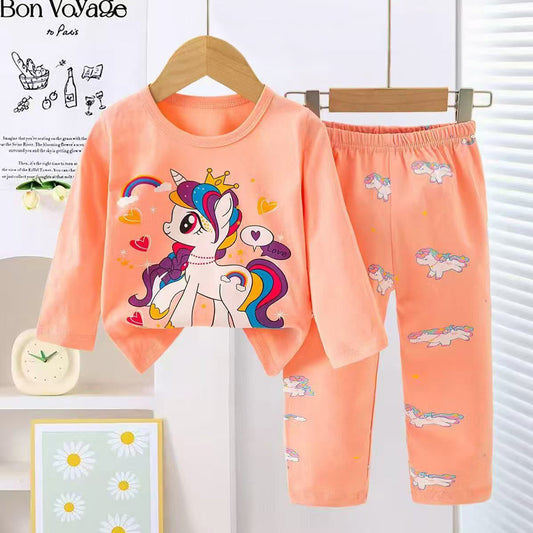 Girls Unicorn Pajama Suit 2 Piece - Peach
