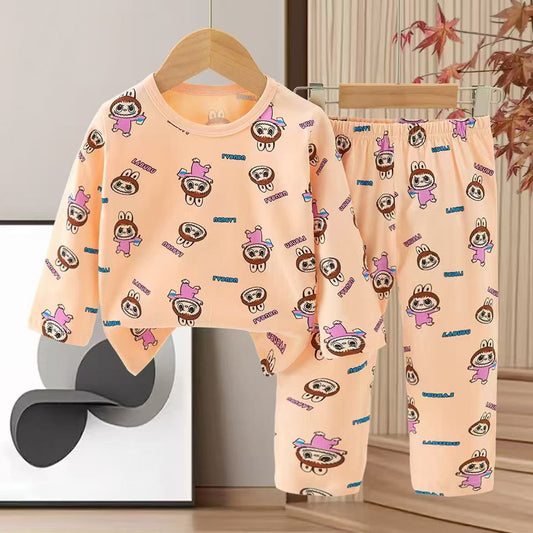 Girls Labubu Pajama Suit 2 Piece - Peach