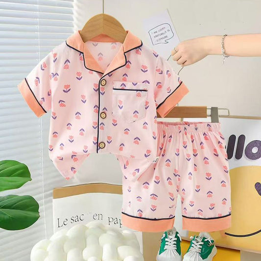 Girls Flower Nightsuit - Pink