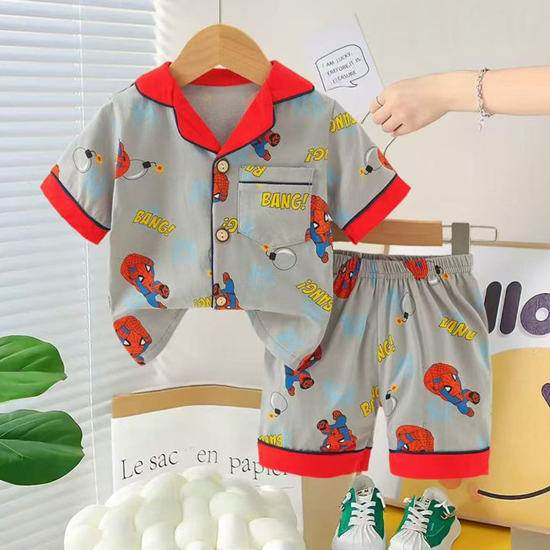 Boys Spiderman Nightsuit - Grey & Red