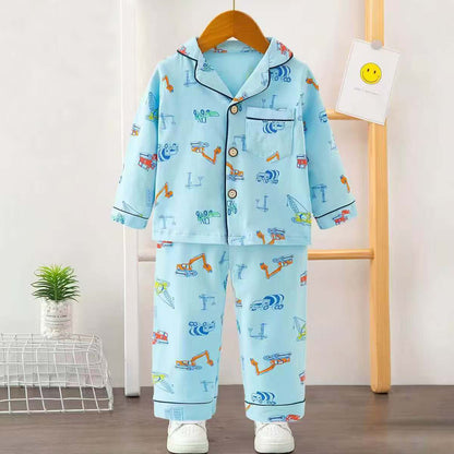Boys Printed Construction Nightsuit - Blue