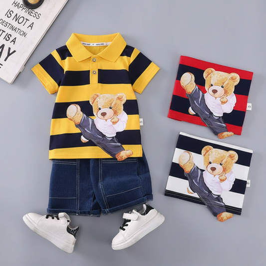 Boys Cotton Jersey 2PC Suit-Yellow