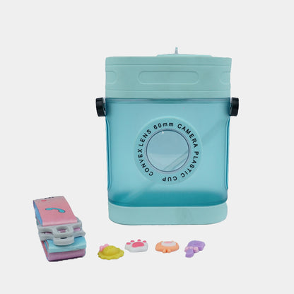 Camera Water Bottle With Straw And Strap