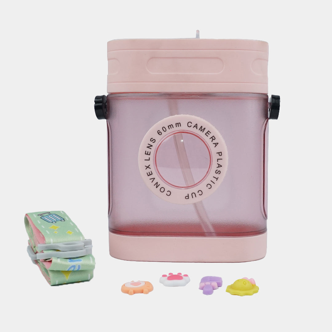 Camera Water Bottle With Straw And Strap