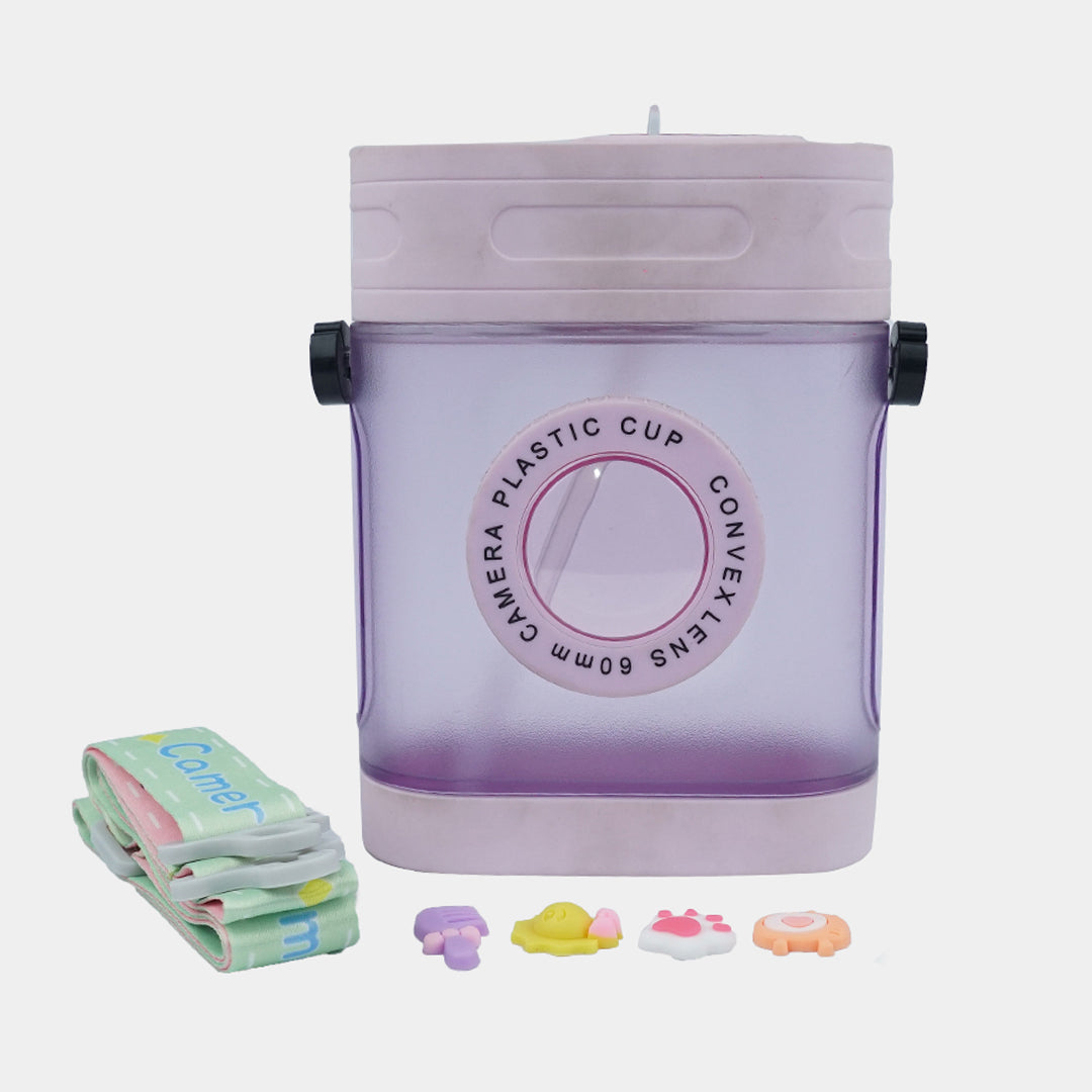 Camera Water Bottle With Straw And Strap