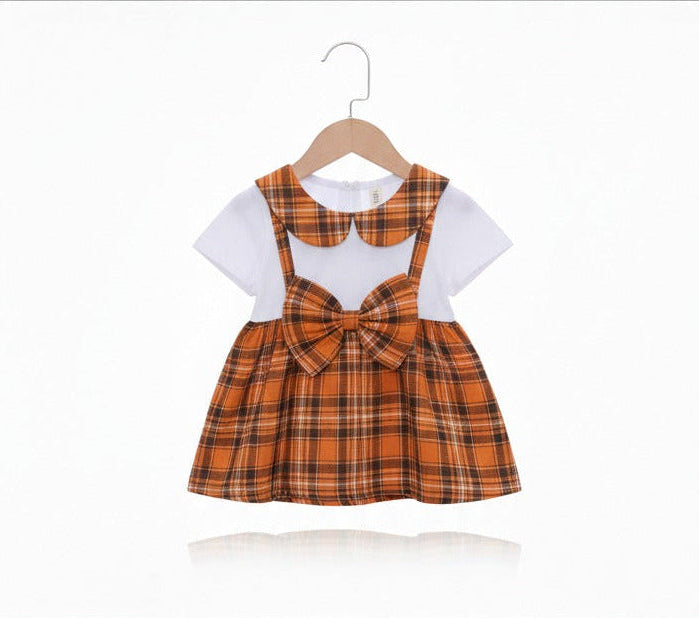 Girls Fancy Frock Check-Brown