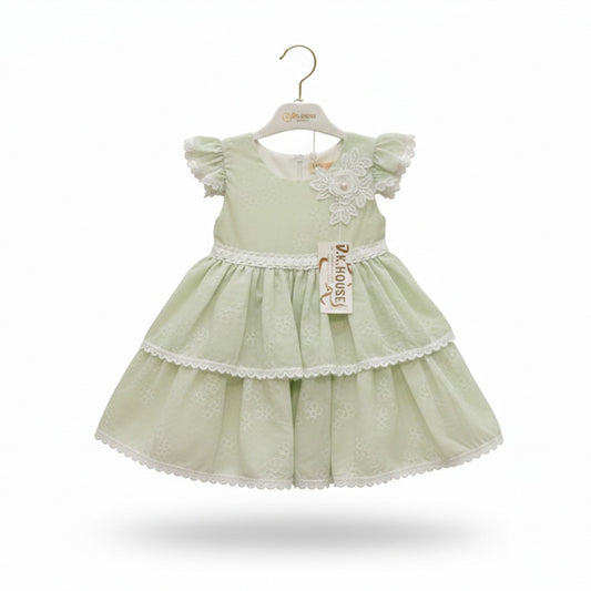 Girls Cotton Fancy Frock With Jeggings-Sea Green