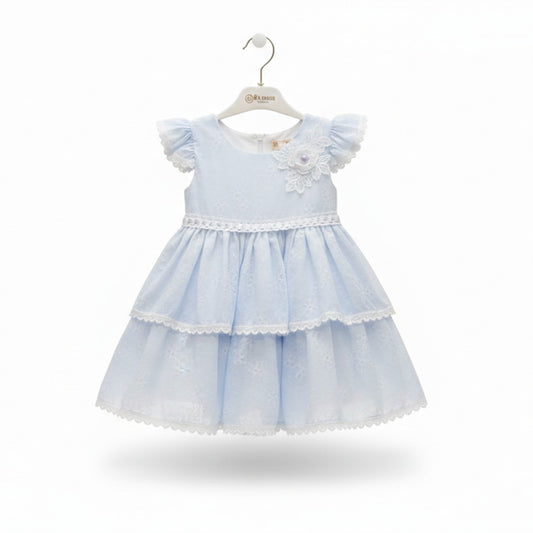 Girls Cotton Fancy Frock With Jeggings-Sky Blue