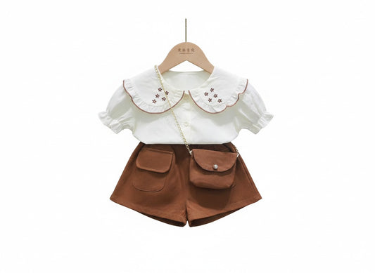 Girls Fancy Suit With Purse-Brown